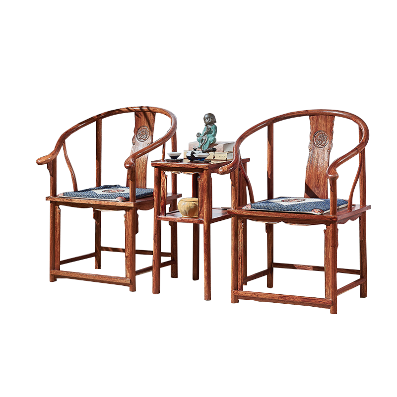 正荣府 红木家具非洲花梨(学名:刺猬紫檀)实木休闲椅新中式明式办公家具圈椅三件套 圈椅三件套