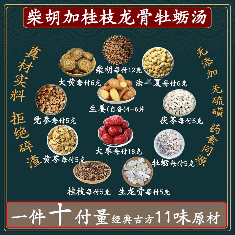 吾家余堂【甄選無硫】柴胡加桂枝龍骨牡蠣湯中藥材組羅大倫疏肝湯 10副體驗(yàn)裝770克