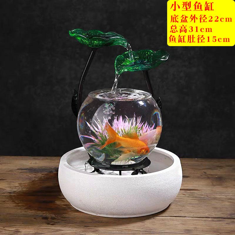 洺帆水景创意鱼缸流水喷泉客厅电视柜摆件桌面循环水景小型瀑布装饰品