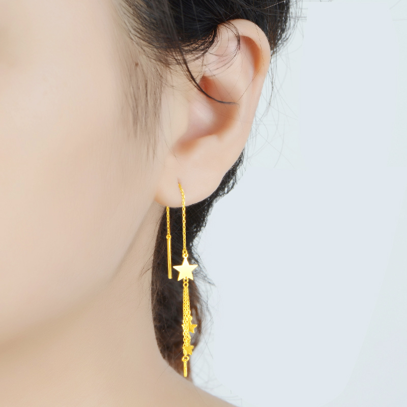 品季黄金耳环星星长款流苏黄金耳线耳饰时尚耳坠520情人节礼物送女友