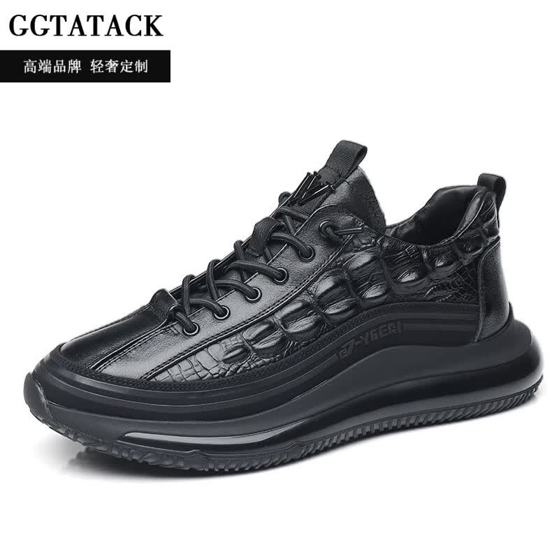 ggtatack品牌轻奢男鞋运动鞋男士潮流牛皮鳄鱼纹厚底老爹鞋休闲软底