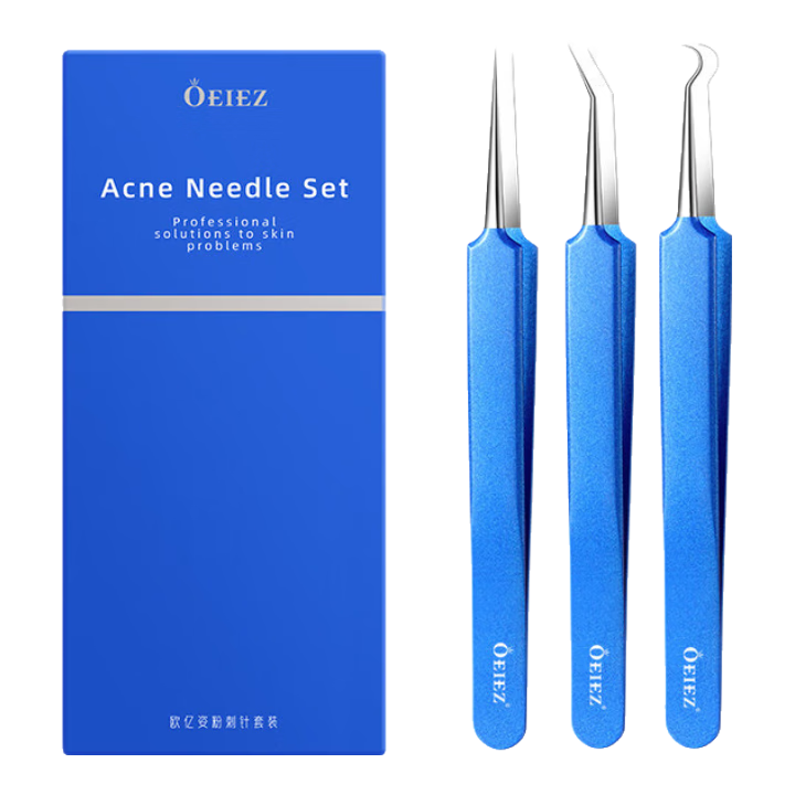 歐億姿（oeiez）粉刺針套裝細(xì)胞夾去黑頭鑷子清潔祛痘工具 粉刺針3件套帶收納盒