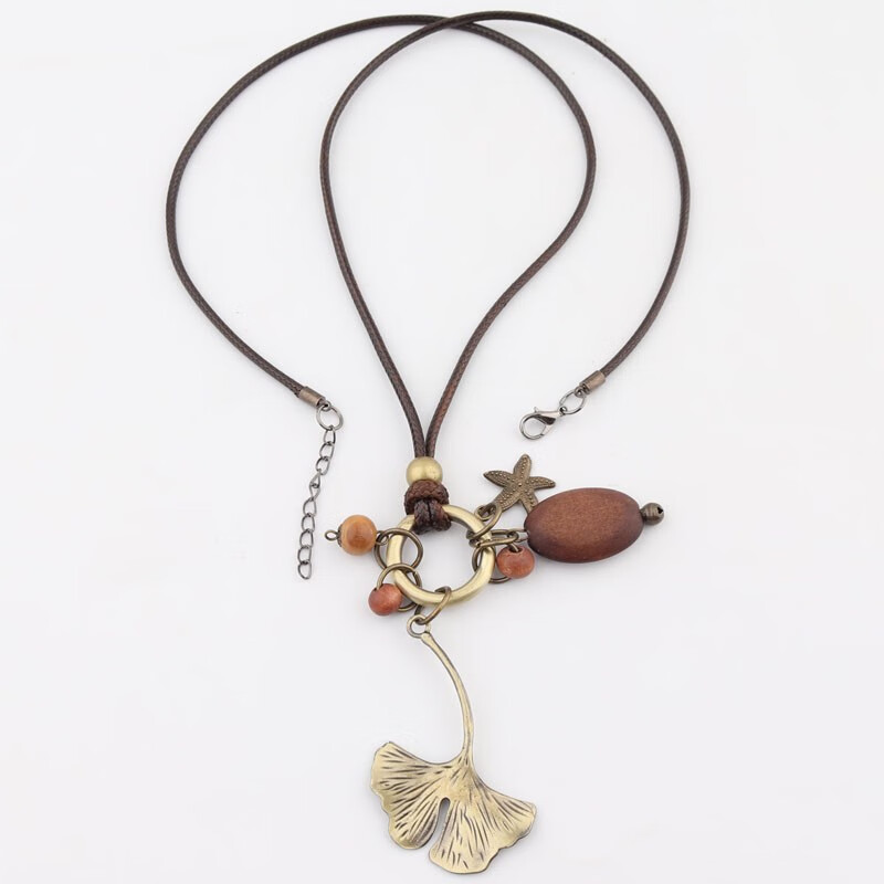 可颖复古风格项链棉麻搭配文艺森女毛衣链蜡绳百搭枫叶镂空树叶 大蜡