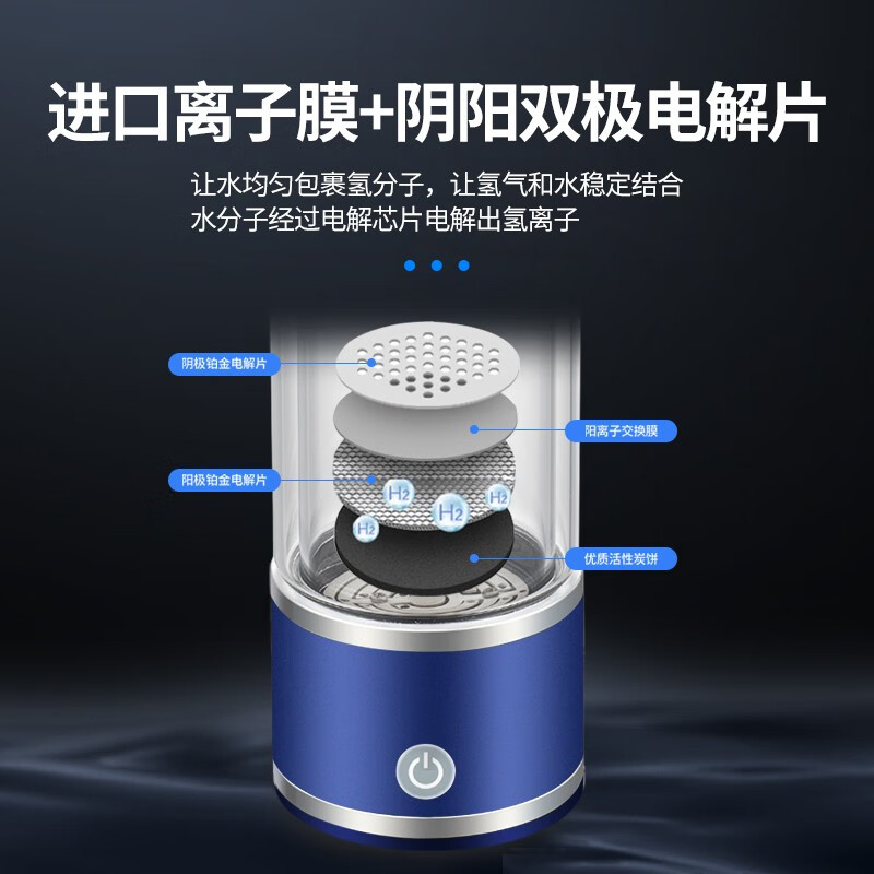 京严匠造【闪电发货】家用水素水杯富氢水杯中秋礼品电解制氢杯负离子便携 一杯两用【高浓度电解  】宝石蓝