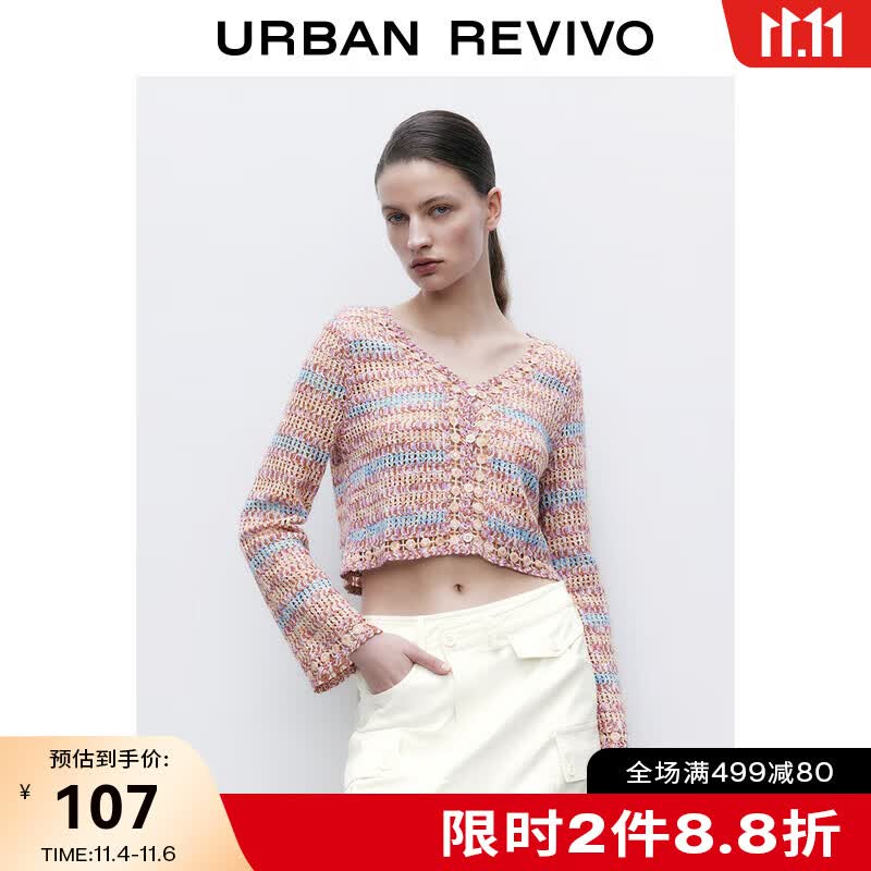UR2023春夏新款女装气质休闲薄款条纹短款V领针织外套UWL932034 粉红条纹 S使用感如何?