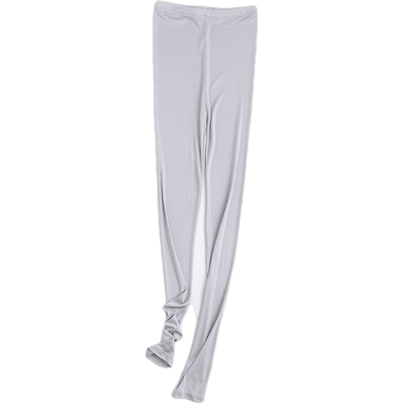 嬈蝶 春夏真絲打底褲雙面針織桑蠶絲九分褲鉛筆褲顯瘦修身褲 淺灰色 XL