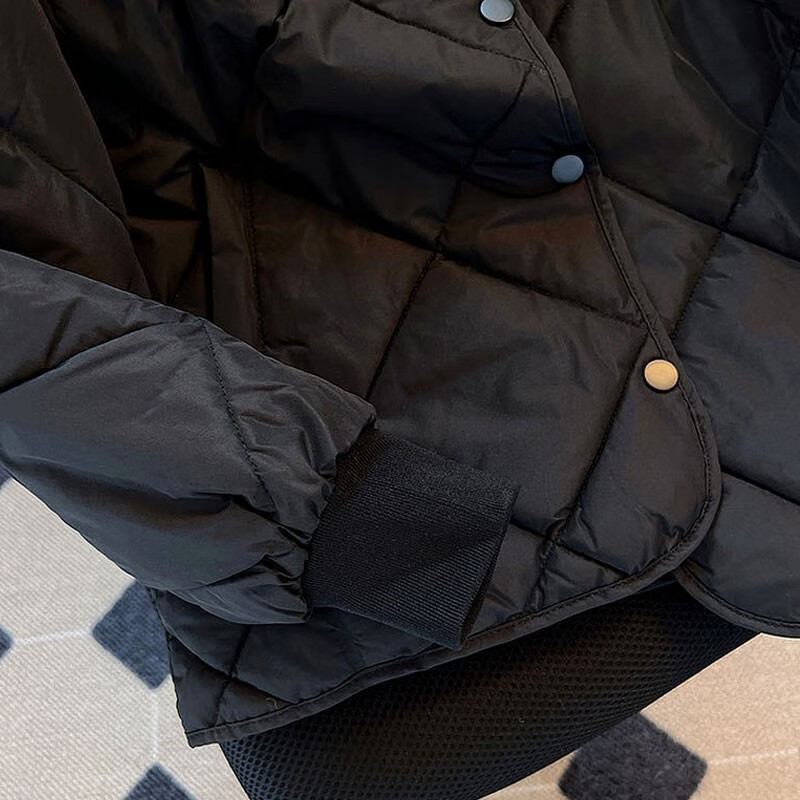 子牧棉麻冬装 女韩系温柔风棉衣菱格棉服韩版宽松外套0902 米白色 M (建议90-105斤)