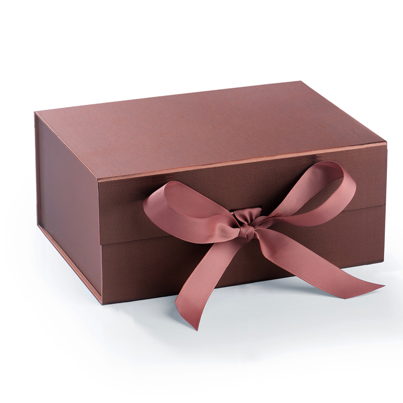 礼品盒大号丝带包装盒翻盖折叠空盒子红酒杯子礼盒定做 10#古铜金丝带