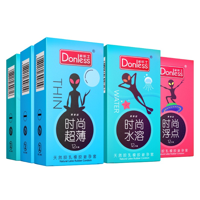 多乐士（DONLESS）避孕套超薄水溶浮点安全套男用中号套套12只装 共60只超薄24+水溶24+浮点12