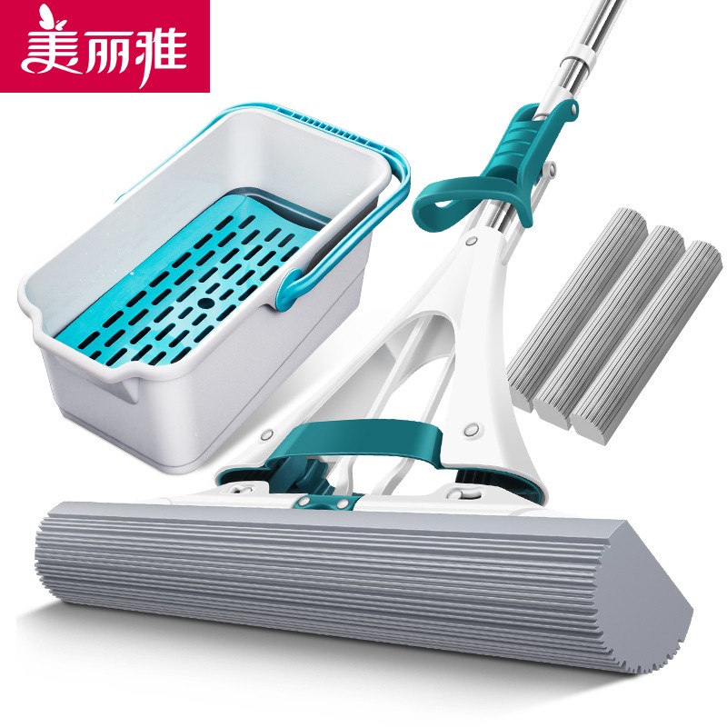 美丽雅胶棉拖把家用大时代免手洗懒人地拖对折拖把挤水墩布大拖头