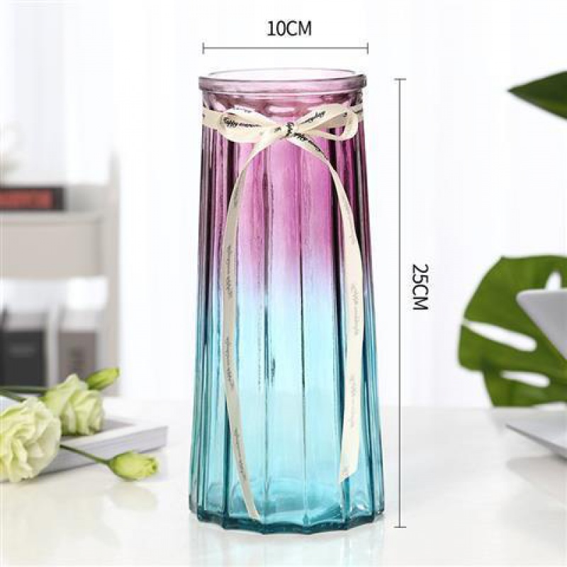 玻璃花瓶透明欧式水养百合干花富贵竹花瓶插花摆件 26塄款【蓝紫色】一个 大