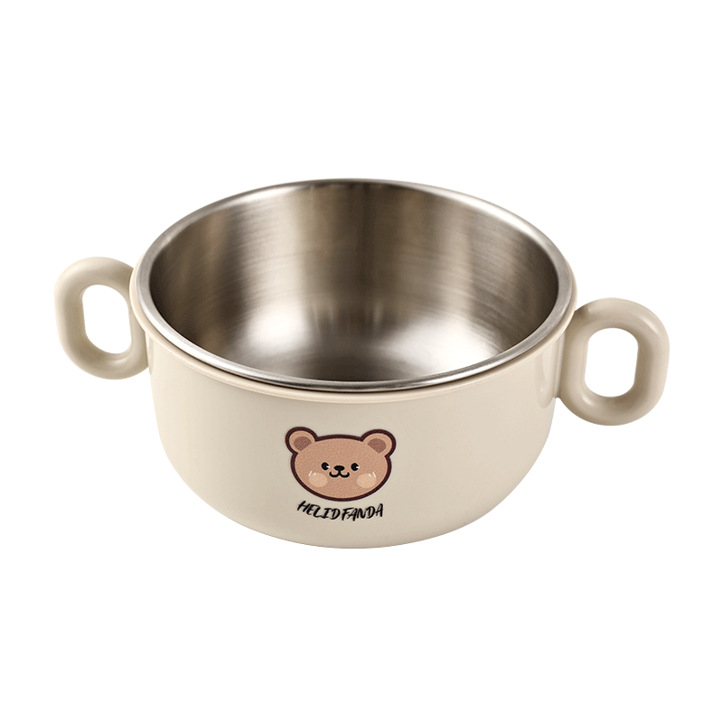 沃德百惠(WORTHBUY)兒童輔食碗餐具套裝寶寶學(xué)吃飯幼兒園帶手柄防摔防燙牛奶杯碗勺叉 雙耳碗+直款叉+勺