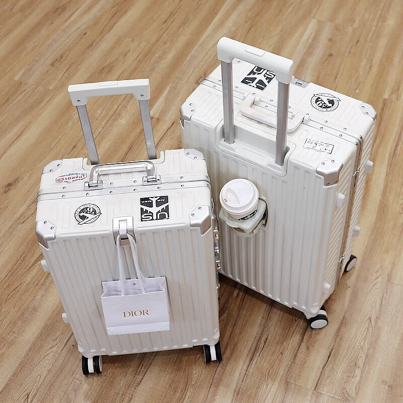 箱君行旅铝框行李箱新款高颜值拉杆箱男大容量旅行箱轻音防刮加厚密码箱 气质白 【铆钉加固+加厚防刮】 26英寸 【黄金尺寸】