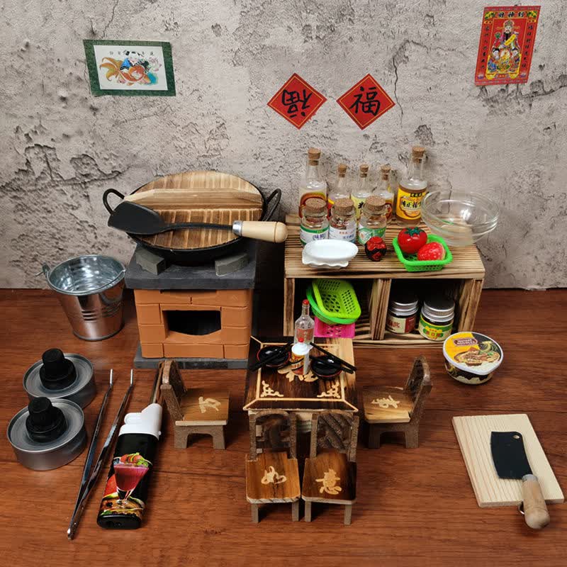 微缩房子迷你小厨房全套儿童网红同款真煮做饭玩具农村小火炉 4号农家