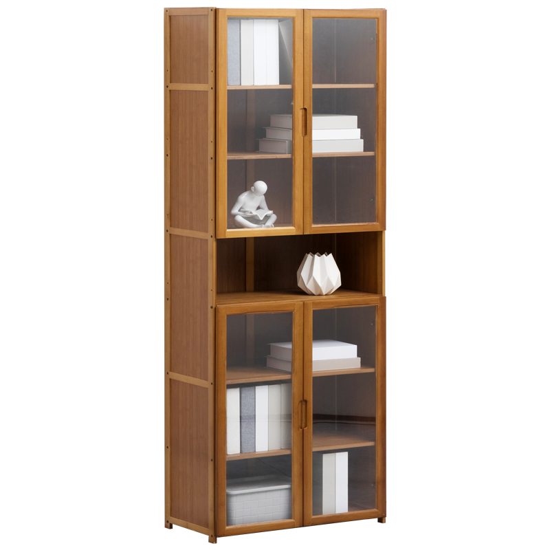 老竹匠简易落地楠竹多层带门书架客厅组合置物架简约办公书房储物柜子桌面小书柜学生阅读架七层60长(双门)