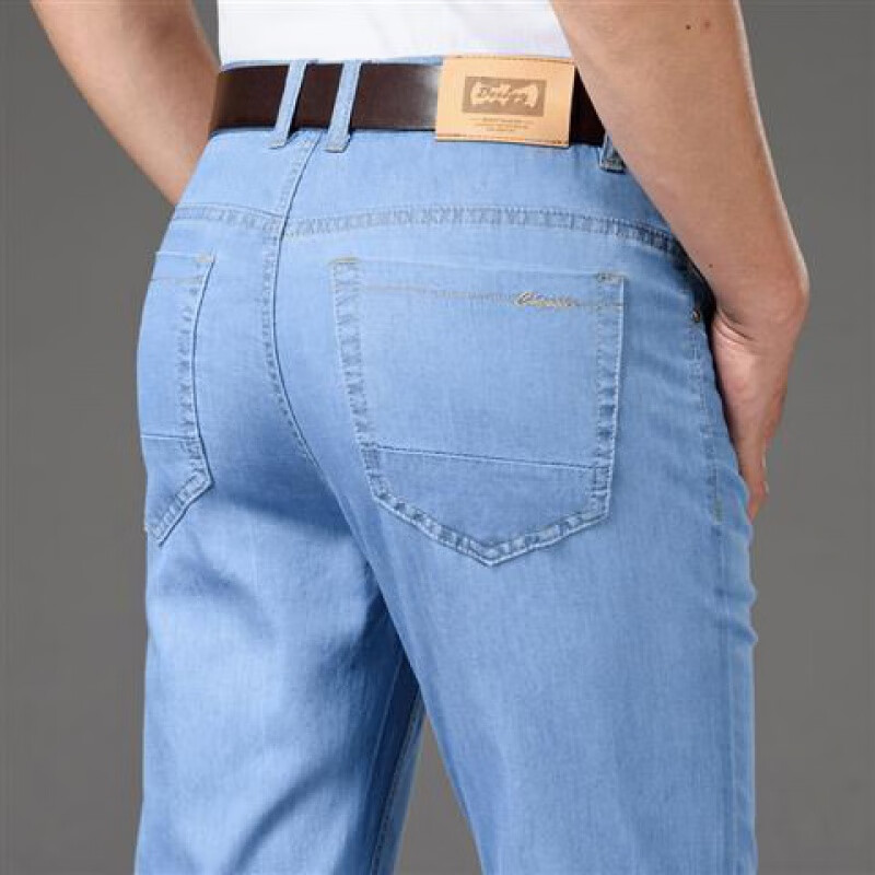 nasalike夏季薄款男士牛仔裤男天丝中年宽松直筒浅蓝冰丝男裤子 8108b