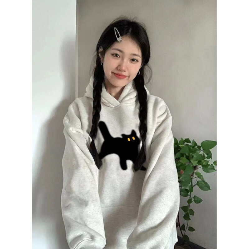 以影卫衣女宽松学生印花双层帽复合牛奶丝300克300斤韩版学生外套女