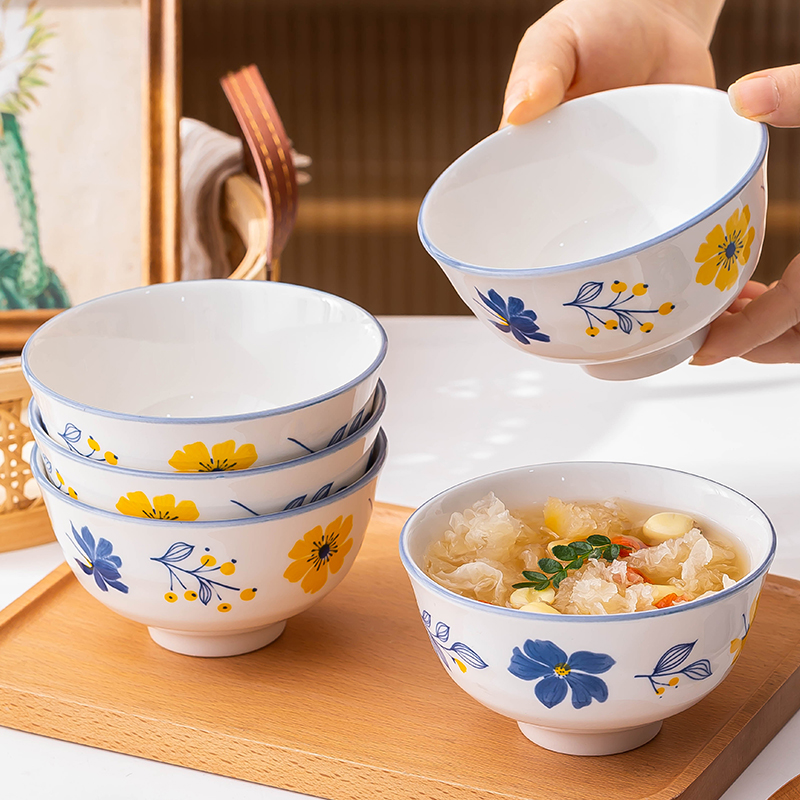 麦可可 陶瓷饭碗家用吃饭碗面碗米饭碗瓷碗单碗组合 花园4.5英寸碗10个装