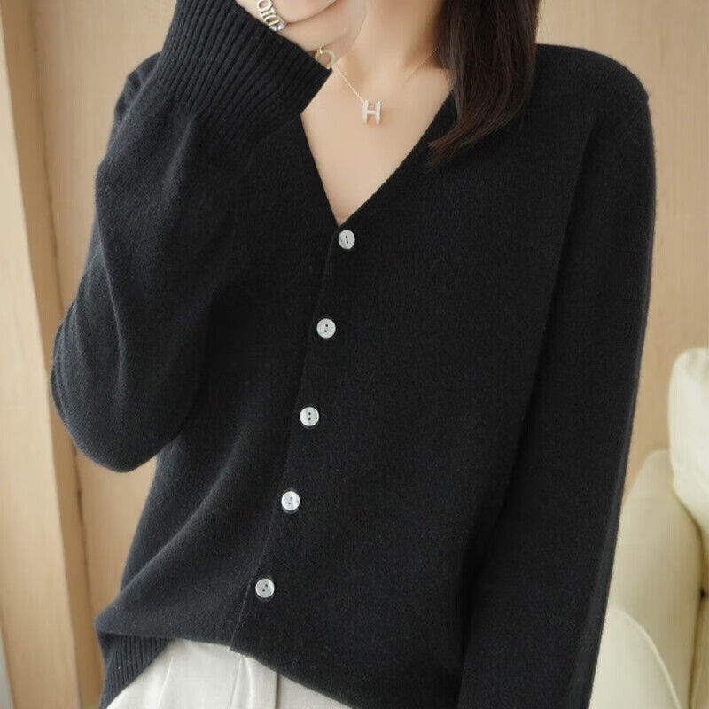 相伊恋人针织开衫女25年秋冬新款慵懒风宽松长袖百搭显瘦纯色V领上衣外套 米色 XL 码【110-120斤】