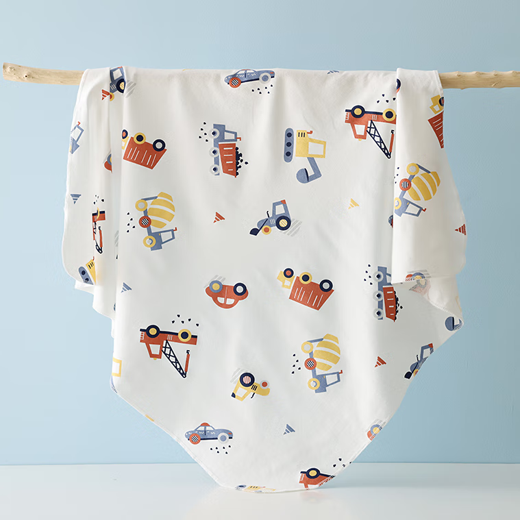 婧麒（JOYNCLEON）新生婴儿包单初生宝宝产房纯棉襁褓裹布包巾包被四季款用品  工程车队【锁边-精梳纯棉】 85*85cm