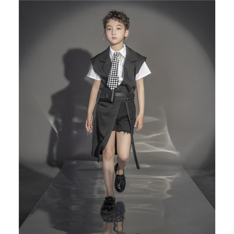 布恋猫男童模特走秀时装潮服套装3-12岁小男孩t台衣服酷帅潮 男半西
