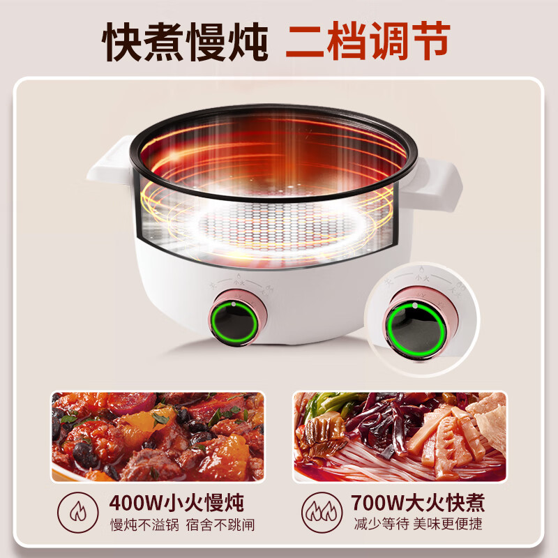 艾格丽（Aigoli）电煮锅宿舍学生宿舍便携多功能一体锅小电锅家用迷你双层蒸煮锅泡面锅火锅 双层薄荷绿-1.6L煮锅+1.8L蒸格