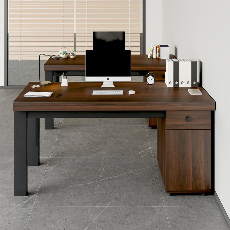 蔓斯菲尔（MSFE）电脑桌台式家用办公桌卧室带抽屉桌椅组合书桌书柜写字台学习桌 【加厚】单人右柜黑橡木色120cm