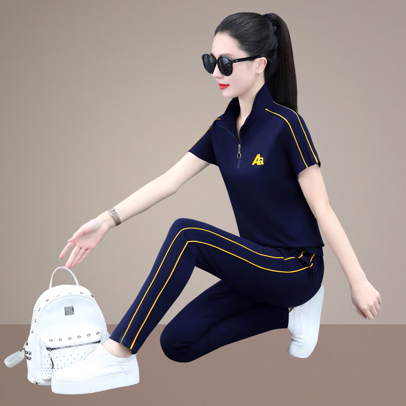 舒梦莱时尚女装运动服短袖t恤套装女夏季新款韩版修身休闲短袖两件套