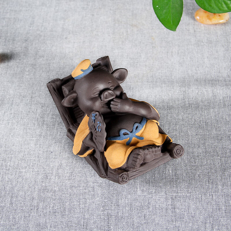 福傲丰茶宠千猪变摇摆猪桌面摆件精品彩砂车载摆件开心偷笑摇椅 开心