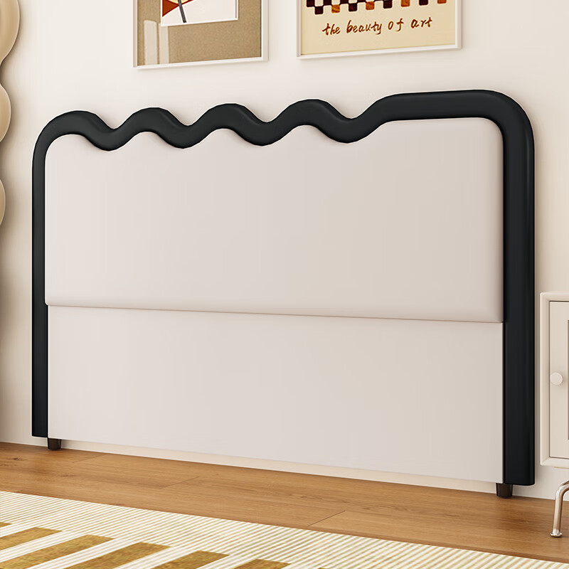 涟漪法式床头板单买奶油风网红新款床头软包简约现代超薄单个床头 黑+白LY（实木） 1.8米床头