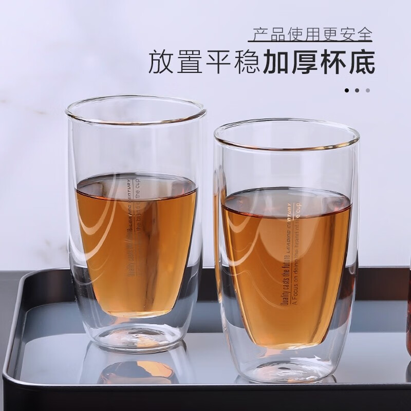 小雨点玻璃杯家用待客办公玻璃水杯茶杯双层透明泡茶杯子果汁水杯咖啡杯 金标锥形杯2只装
