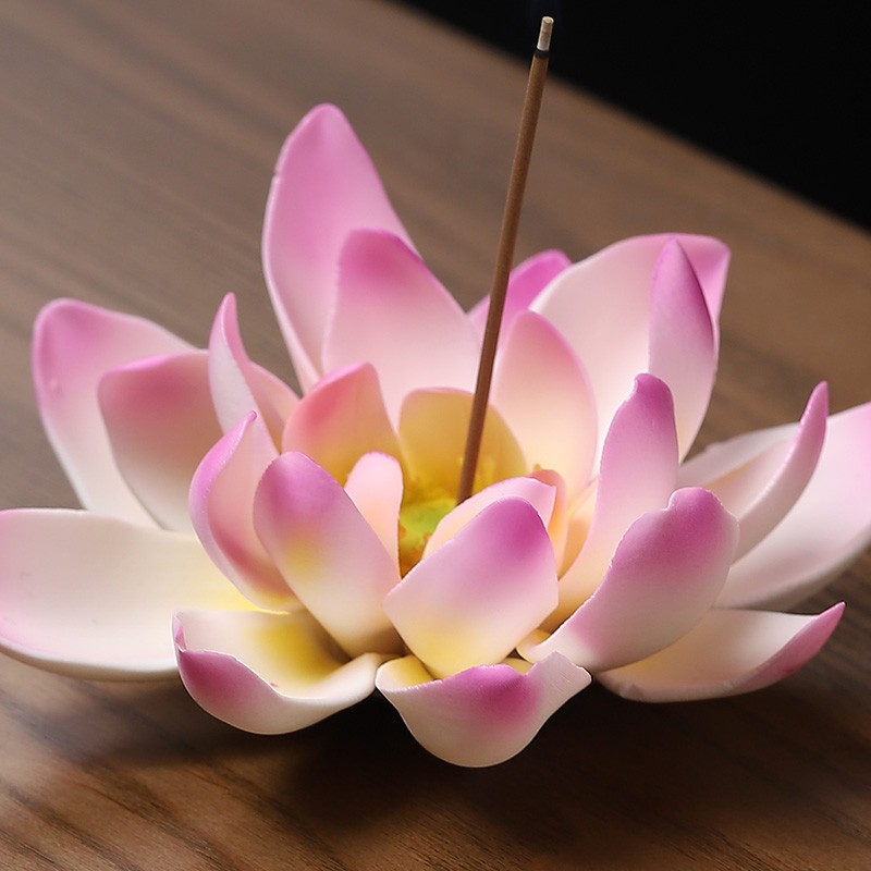 戴玉堂 陶瓷莲花仿真花装饰白莲花禅意车载摆件佛前供花车饰白色荷花