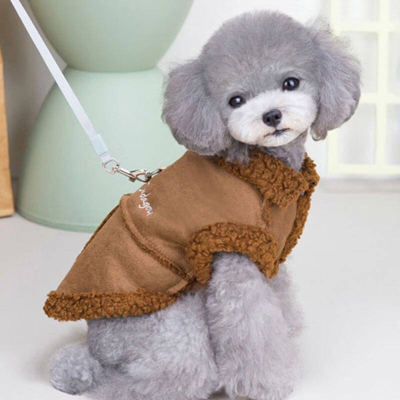 拉维佩特（LOVINGPET）宠物衣服小型犬 狗狗衣服小型犬泰迪比熊衣服保暖狗衣服桃皮绒 棕色 2XL（建议12-18斤）