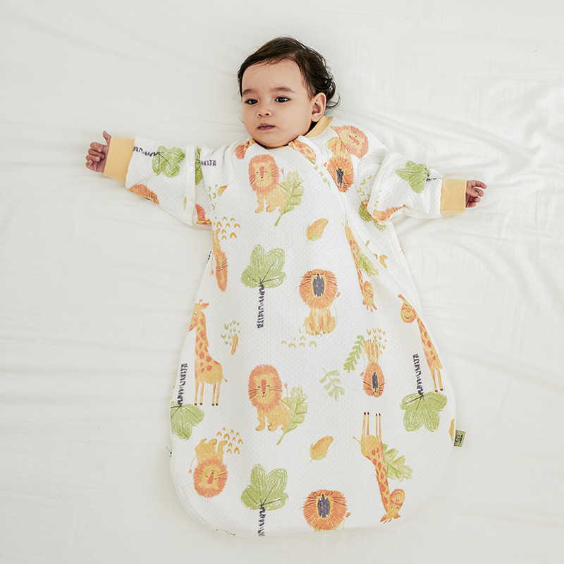 威尔贝鲁(WELLBER)婴儿睡袋春秋薄款儿童防踢被四季通用宝宝空气棉大空间睡袋丛林狮子90cm