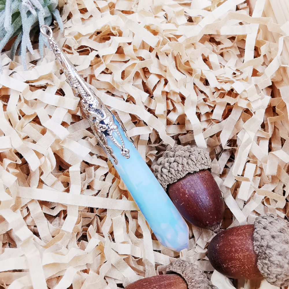 石吊坠项链生日礼物男女款饰品sn8006 蛋白石灵摆消磁石 蜡绳 灵摆袋