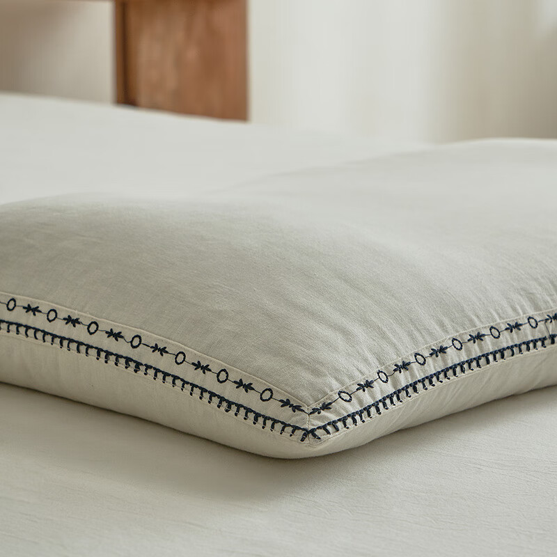 a类透气棉麻刺绣大凉山苦荞麦壳硬枕头护颈椎助睡眠枕芯成人夏季 棉麻