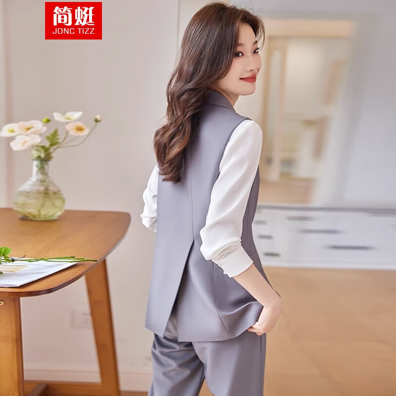 简蜓黑色西装马甲女职业套装春秋2024新款女士外穿马夹坎肩背心小外套 黑色马甲 L