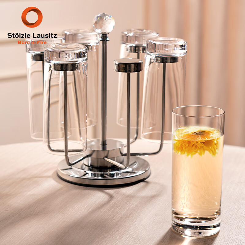 索雅特Stolzle德国进口水晶玻璃绿茶杯高档水杯家用套装耐热牛奶早餐杯 旋转杯架+荟萃水晶茶杯6只装 380ml