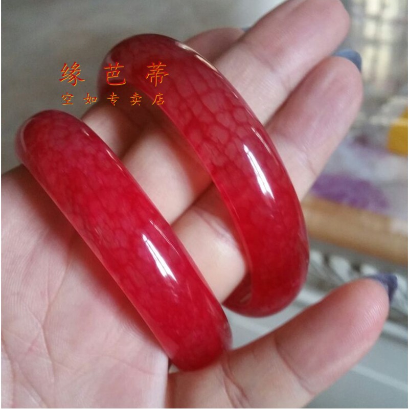 zbjp鸡血玉手镯岫玉红色凤血玉鸡血石手镯子步步惊心若曦鸡血玉 内径