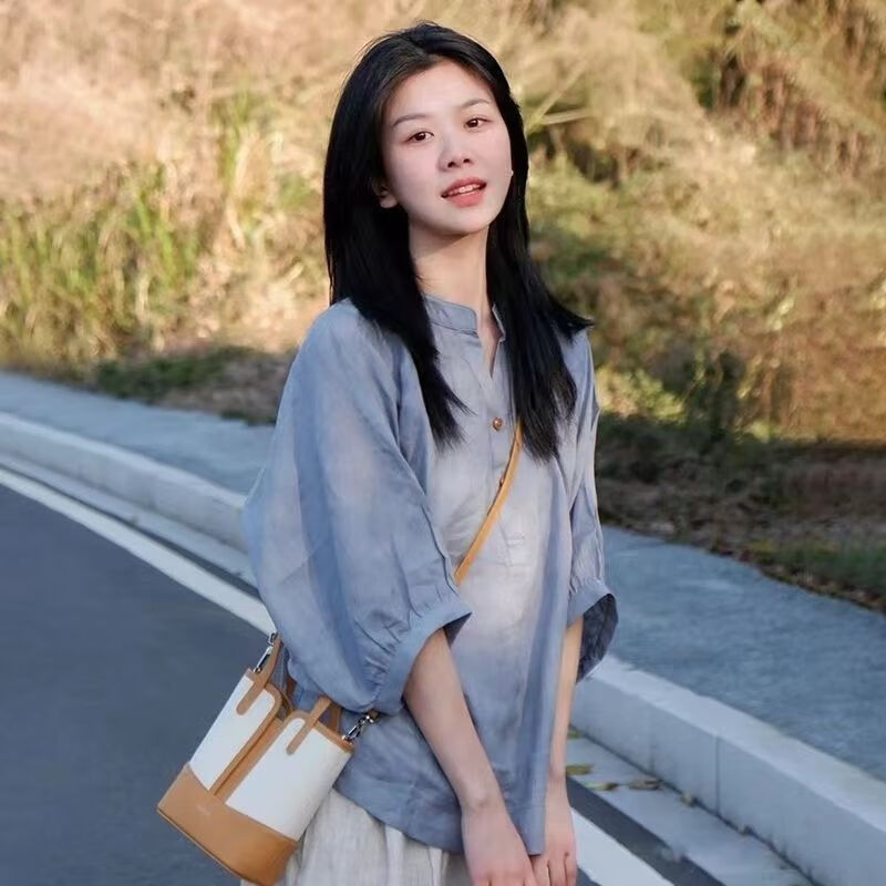 语贝集矮个子微胖女生穿搭小个子可盐可甜蓝色衬衫半身裙温柔甜美减龄