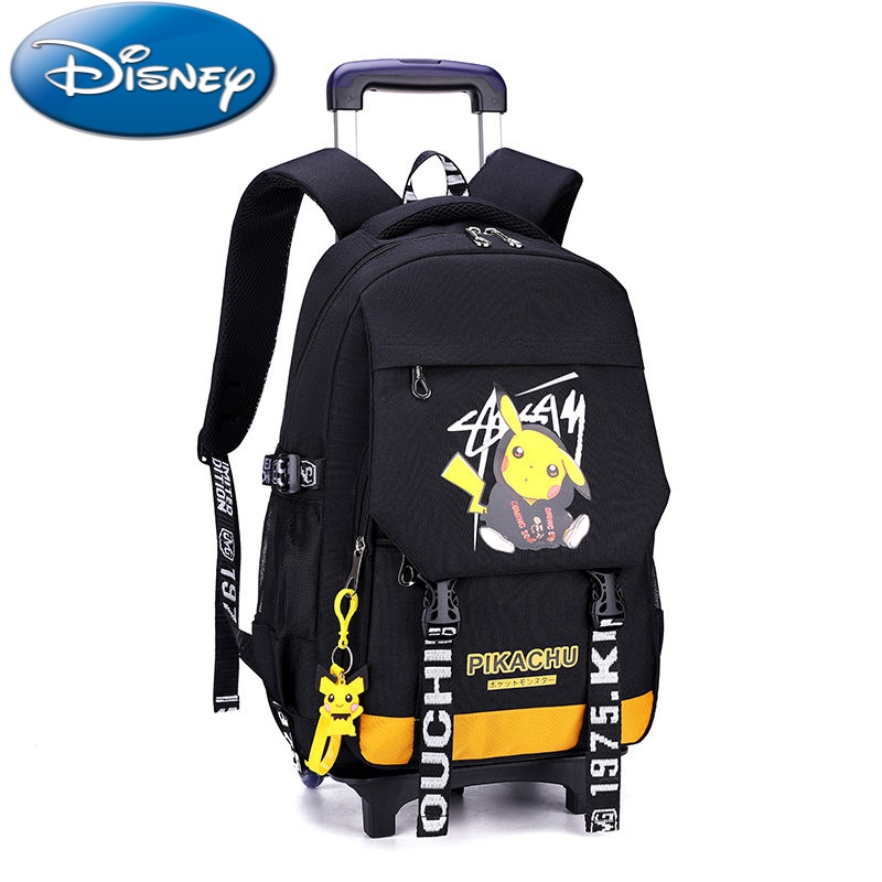 迪士尼（Disney）男女孩可以拖的皮卡丘包小学生拉杆书包带轮手拉背包书包双肩包。 思考皮卡丘_平地两轮