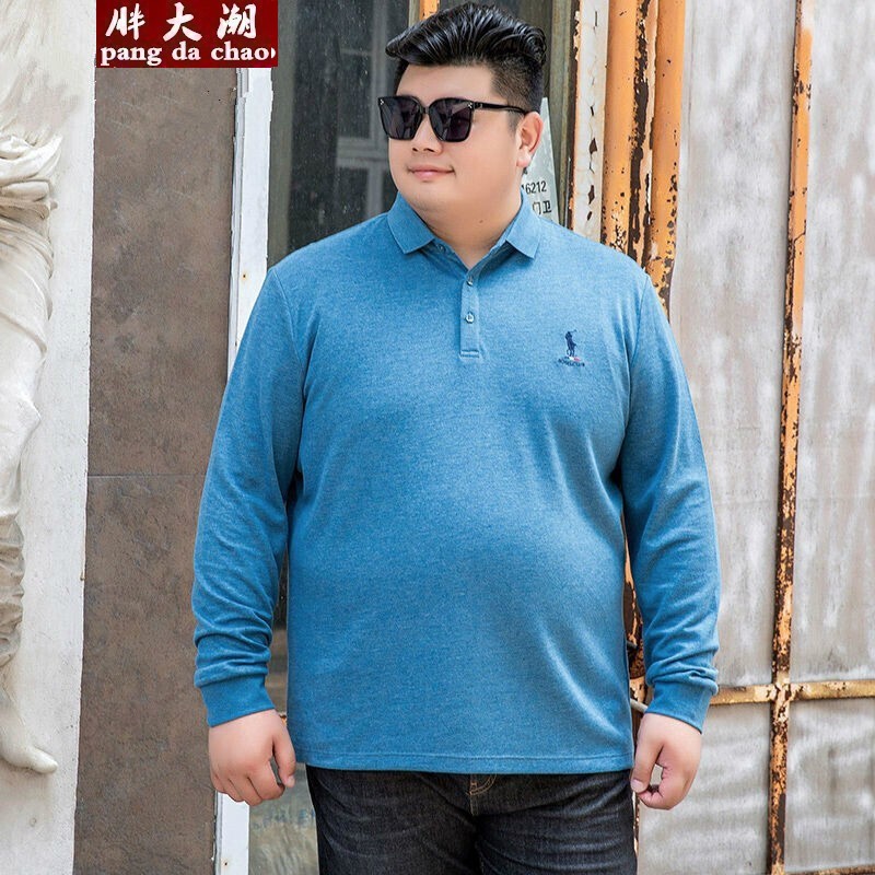 男生140斤胖图片,170cm140斤男生图片 衫加肥加大号翻领上衣男胖子有领polo衣服 蓝色 xl 建议体重120-140斤