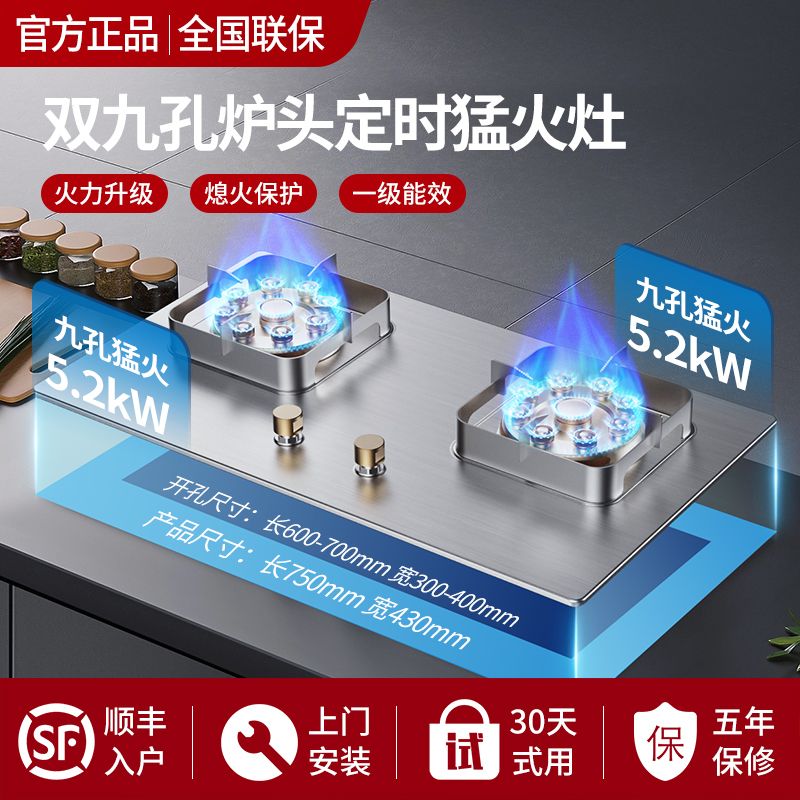 樱花雪樱花雪【免费安装】家用燃气灶天然气嵌入式 煤气灶双灶 液化气