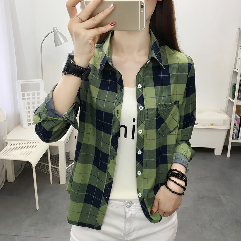 达趣梦小众印花格子衬衫女长袖春新款时尚女士衬衣港味外穿上衣休闲