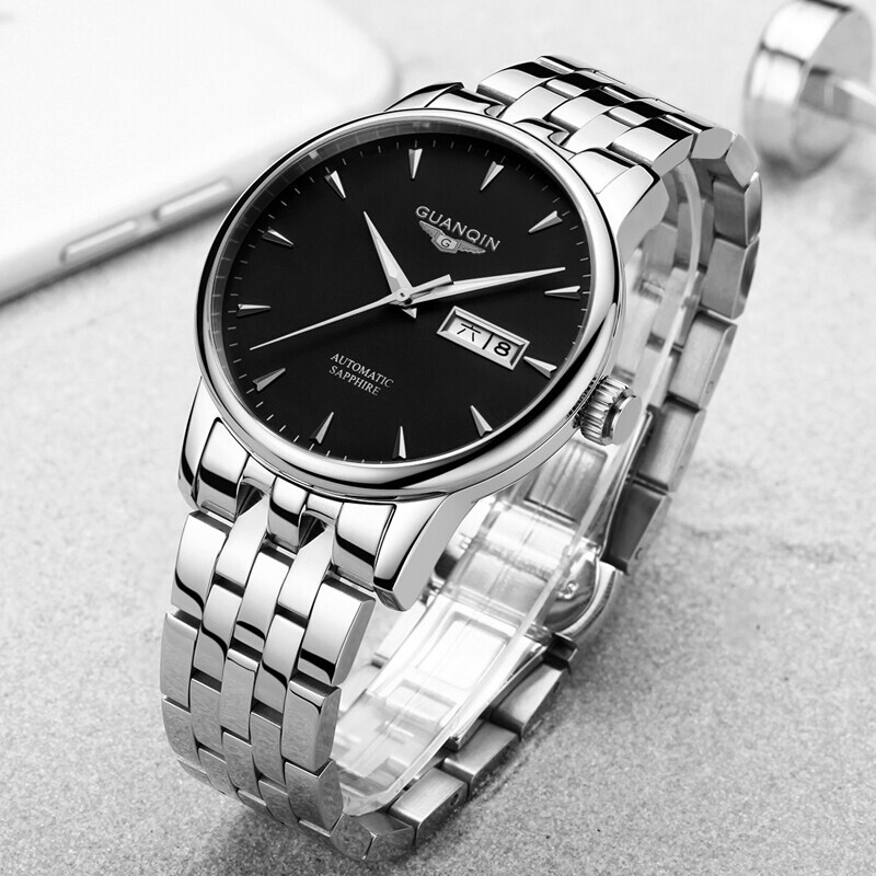 【推荐】冠琴(guanqin)手表男士商务时尚双日历全自动机械表精钢带