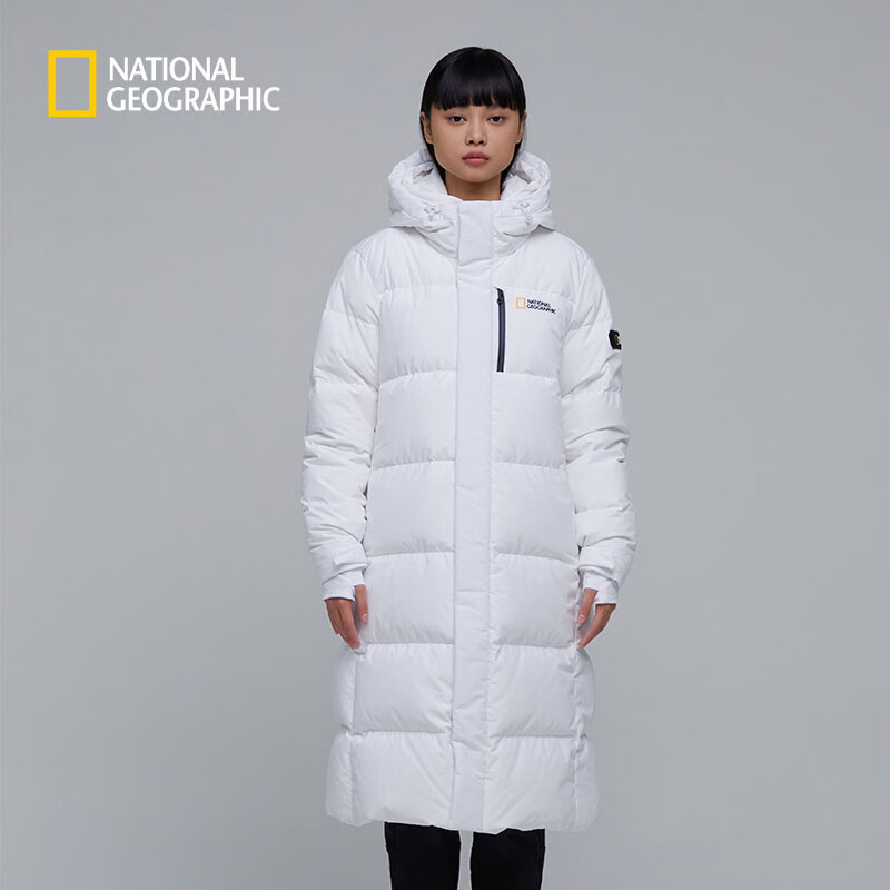 国家地理（National Geographic）CAYMAN女士经典款户外冬季保暖长款鹅绒羽绒服 晨光白O/WHITE M