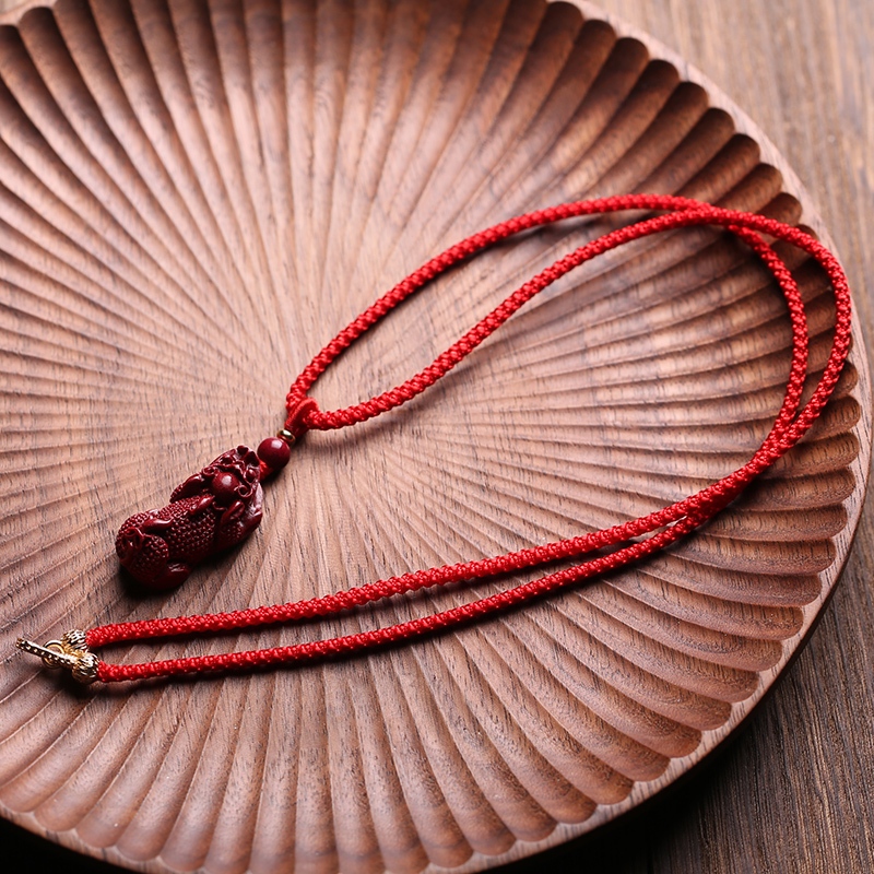 木晶阁紫金朱砂貔貅吊坠男女饰品 红色绳吊坠款(带鉴定证书)