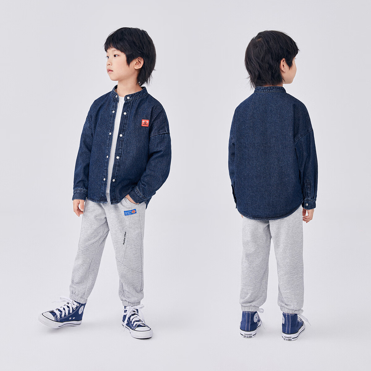 MiniPeace太平鸟童装男童长袖牛仔衬衫外套卡通装饰春秋新品 牛仔衬衫 150cm