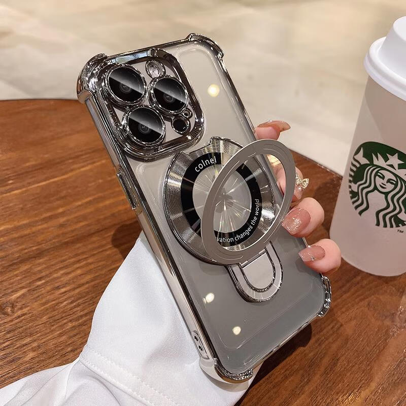 桐汝壁四角防摔磁吸支架适用苹果16promax手机壳带镜头膜iphone16新款 钛原色带镜头膜电镀四角气囊+ iPhone14