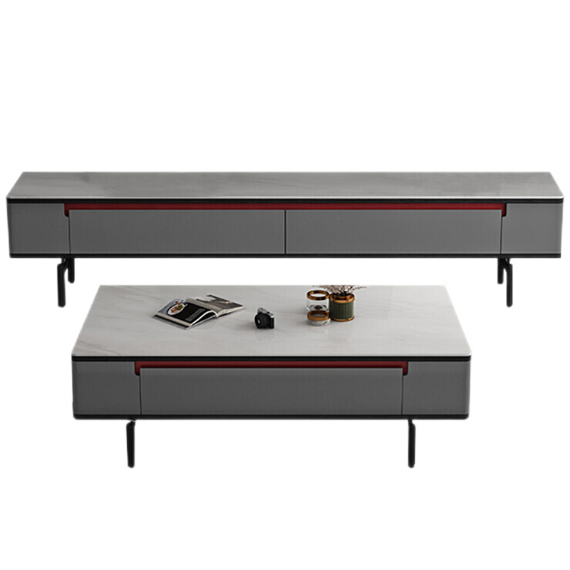 绿林咖 茶几 意式轻奢极简大理石岩板茶几电视柜组合北欧现代简约客厅小户型 1.8米电视柜 整装